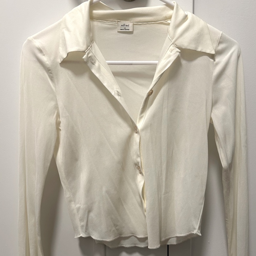 Aritzia button-up mesh long-sleeve blouse